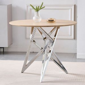 37-Inch Modern Round Dining <b>Table</b> with Silver Metal Legs for 2-4 People <b>Small</b> <b>Kitchen</b> <b>Table</b> for Optimal Space Utilization - Product Image 2