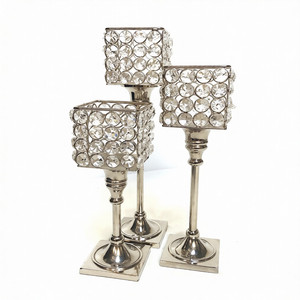 Vintage <b>Tall</b> Luxury Candle Stick Candle Holder and Stainless Steel Metal Set of 3 Tea Light Stand <b>Table</b> Home Office Party - Product Image 1