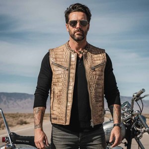 Chaleco de Motocicleta para Hombre, de Cuero Genuino, Resistente al Viento, para Trajes con Estampado - Product Image 3