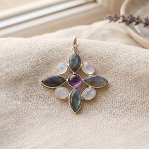 Pendentif en pierre de lune naturelle, labradorite et améthyste, argent sterling 925, fait main, bijou multi-pierres, cadeau pour elle - Product Image 5