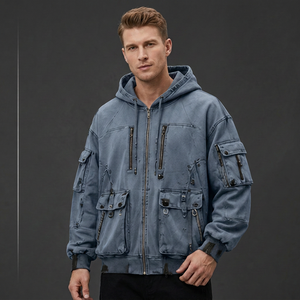 Hoodie streetwear oversize de luxe pour l'hiver avec poches à rabat et fermetures éclair, en molleton doux 400+ GSM en coton et polyester épais - Product Image 3