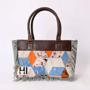 Sac fourre-tout en toile de cuir de vachette Rainbow Diamond, sac de week-end western - Product Image 2