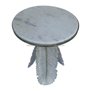 Table d'appoint de luxe moderne et antique traditionnelle en feuille de métal avec dessus en marbre finition polie personnalisable pour salon de bureau à domicile - Product Image 1