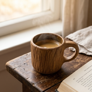 Taza de Café de Madera de Alta Calidad, Taza de Té Rústica Hecha a Mano, Vajilla Personalizada, Diseño Vintage de Madera Sintética, Madera de Teca FSC 100% - Product Image 5