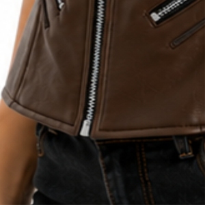 Chaleco de cuero para mujer, estilo sin mangas, con cremallera frontal, prácticos bolsillos laterales, diseño frontal limpio y bolsillos laterales con cremallera. - Product Image 6