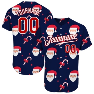 Vente en gros de maillots de baseball 3D authentiques personnalisés OMMIZ INDUSTRY, bleu marine, rouge et blanc, pour Noël - Product Image 1