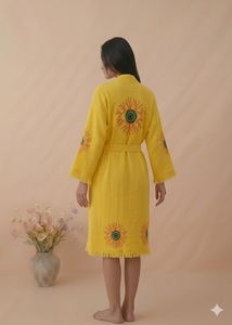 Women <b>Boho</b> Woven Floor-Length <b>Dress</b> Floral Embroidery Frayed Hem Loose Fit Long Sleeve V-neck <b>Summer</b> Casual Washable - Product Image 2