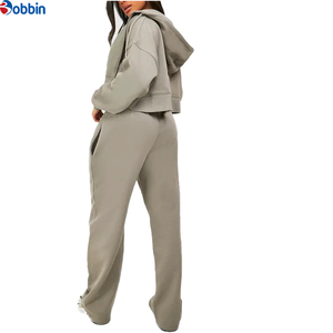 Women's Hooded <b>Tracksuit</b> Set Solid Color Full Length Sweatpants Loose Fit Casual Autumn Wear With Side Pockets - Product Image 1