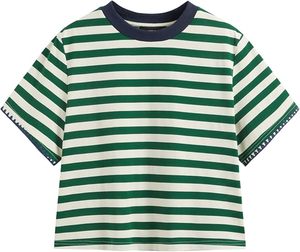 เสื้อยืดครอปท็อปลายทางสำหรับผู้หญิง ทรงโอเวอร์ไซส์ คอกลม ผ้าคอตตอนผสมสแปนเด็กซ์ แขนสั้น ทรงเข้ารูป สปอร์ต ระบายอากาศได้ดี รุ่นปี 2026 - Product Image 1