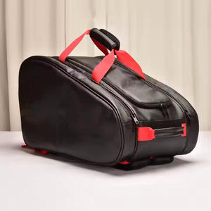 Sac de sport et de tennis robuste et imperméable, sacoche noire texturée effet carbone avec deux compartiments principaux, sangles décoratives - Product Image 6