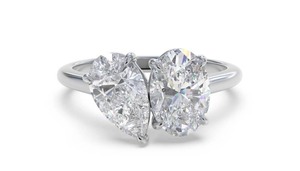 Pear And Oval <b>Two</b> <b>Stone</b> Diamond <b>Ring</b> 0.80 Ct Lab Grown Diamond In 18K Gold And Platinum - Product Image 3