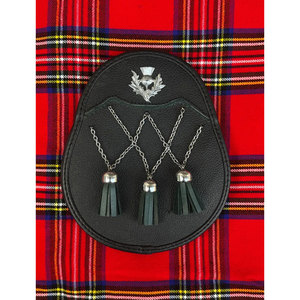 Custom Thistle Black Vegan Leather Kilt Sporran Scottish Traditional 3 Tassels Kilt Sporran With <b>Belt</b> <b>Chain</b> - Product Image 4