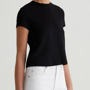 Womens Cropped Short Length Tshirt 180gsm O-neck Slim Fit Custom logo Screen Print Streetwear Knitted Women <b>Top</b> - Product Image 4