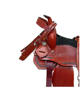 Cheery Brown <b>Leather</b> Western Barrel Floral Basket <b>Tooled</b> Horse Saddle Black Suede Seat Plastic Tree Stainless Steel Hardware LLT - Product Image 2