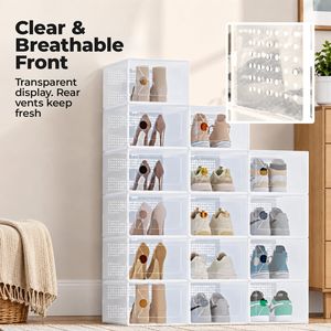 Clear Plastic Stackable Shoe Storage <b>Box</b> 10 or 15 Pack Foldable Organizer for Sneakers and <b>Hats</b> - Product Image 4