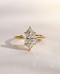 Marquise Cut Diamond Solitaire Ring Gold Plated Prong Setting Engagement <b>Jewelry</b> for Women - Product Image 1