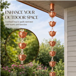 Chaîne de pluie en métal avec 15 coupelles de lotus, hauteur 8 pieds, étanche, couleur cuivre, esthétique, pour extérieur, jardin, maison, charmante. - Product Image 4