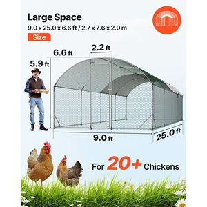 Grand poulailler métallique 9 x 25 x 6,6 pieds avec enclos pour poulets, couverture imperméable, structure robuste, toit en dôme - Cages pour animaux - Product Image 2