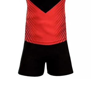 Derniers modèles Ensemble de vêtements de football pour jeunes Uniformes de football personnalisés Couleur rouge et noire Manches courtes Col en V Confortable Léger - Product Image 5