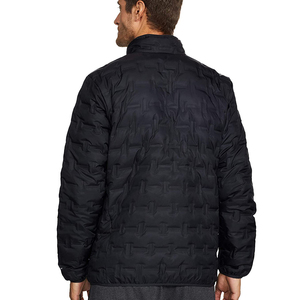 Chaqueta Acolchada Geométrica Negra para Hombre, Cuello Alto, Cierre de Cremallera, Resistente al Viento, Ropa Exterior Informal de Invierno - Product Image 5
