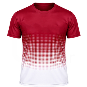 T-shirt en tricot à manches courtes pour homme, motif à pois rouge et blanc dégradé, col rond, coupe décontractée, séchage rapide, polyester - Product Image 1