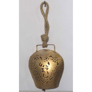 Vintage Handcrafted Rustic <b>Cow</b> <b>Bell</b> With Leather Strap Antique Gold Embossed Floral Harmony <b>Bells</b> For Christmas Tree Ornament - Product Image 5