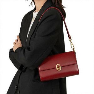 Bolso de Mano de Cuero Genuino Rojo con Solapa, Bolso de Hombro para Mujer, Bolso Delgado para Debajo del Brazo, Decoración Vintage con Cierre, para Uso Diario, Fiestas y Viajes 07 - Product Image 2