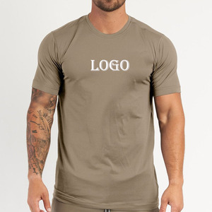 Men's <b>Olive</b> <b>Green</b> Slim Fit Short Sleeve <b>T</b>-<b>Shirt</b> O-Neck Solid Color Breathable Casual Jersey Cotton Printed Front Logo - Product Image 1