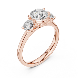 Anillo de Compromiso de Tres Piedras con Diamante Moissanite de Corte Redondo en Plata Chapada en Oro Rosa - Anillo de Promesa Clásico de 3 Piedras para Mujer - Product Image 3