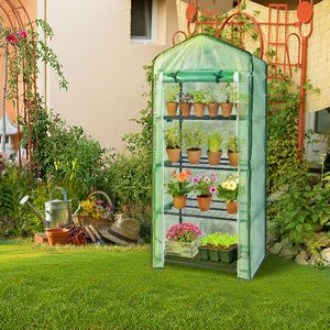 Serra da Giardino a 4 Strati con Struttura in Ferro Nero, Mini Supporto per Fiori 69x49x160cm, Porta Avvolgibile con Cerniera, Copertura in Tessuto PE Verde - Product Image 3