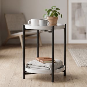 Minimalist Round Metal Storage rack <b>Double</b> Tier White Top Iron Frame Kitchen Organizer Standing Type Neatening Rack - Product Image 2
