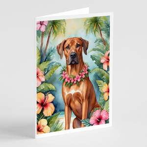 Whimsical A7 Size <b>5x7</b> Rhodesian Ridgeback Luau Blank Note Cards Pack of 8 with <b>Envelopes</b> for Greetings - Product Image 1