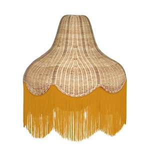 Abat-jour en rotin tressé rouge bordeaux rétro à franges, abat-jour en forme de cloche festonnée, abat-jour suspendu artisanal, couverture de lampe de plafond - Product Image 2