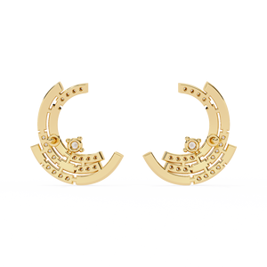 Boucles d'oreilles clous en or jaune massif 10K 14K 18K avec diamants CVD de laboratoire en spirale incurvée – Clous d'oreilles grimpants en arc tourbillonnant - Product Image 6