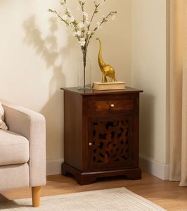 Traditional Wood Nightstand With 1 Drawer And Intricated Design Door <b>Storage</b> Bedroom Furniture Antique Design - Product Image 1