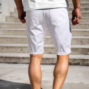 Pantalones Cortos de Mezclilla Blancos Ajustados para Hombre, Estilo Vintage, Transpirables, de Verano, con Parches y Rasgaduras - Product Image 6