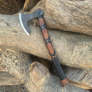 Hacha Vikinga Industrial Tradicional, Hecha a Mano, con Cabeza de Acero, Mango de Madera Natural y Empuñadura de Cuero, Estilo Nórdico Histórico, para Camping y Manualidades - Product Image 2