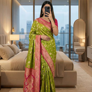 Sari Banarasi con Encanto Étnico y Toque Meenakari - Product Image 1