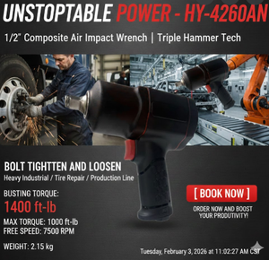 Choix idéal pour la réparation de pneus - Clé à chocs pneumatique en alliage d'aluminium BOA HY-4260AN 1/2 pouce 1400 Ft-lb Triple Marteau OEM Garantie 1 an - Product Image 4