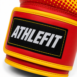 ถุงมือชกมวย Athlefit สีแดงเหลือง วัสดุ PU ปิดด้วยเวลโคร ระบายอากาศได้ดี อุปกรณ์ฝึกซ้อมสำหรับผู้ใหญ่ - Product Image 4