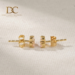 Boucles d'oreilles en or massif 14 carats certifiées IGI avec diamant de laboratoire et saphir Padparadscha pour femmes, fabricant de bijoux sur mesure - Product Image 4