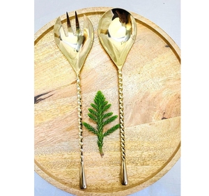 Ensemble de saladiers en acier inoxydable et laiton, couverts à design feuille, ustensiles de service pour salade en laiton - Product Image 6