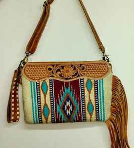 Bolso Bandolera de Cuero Tejido a Mano, Estilo Boho Occidental, con Patrón Geométrico, Bolso de Mano Vintage para Mujer - Product Image 1