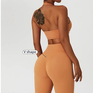 Ensemble Leggings Taille Haute Croisés en V et Soutien-Gorge de Sport Halter – Tenue de Yoga, Gym, Entraînement, Vêtements de Fitness – Fabricant de Logos Personnalisés - Product Image 2