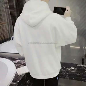 Sweats à capuche automne-hiver, manches longues, style streetwear, couleur unie, décontracté, haut en molleton, sweats à capuche blancs - Product Image 2