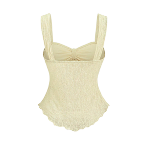 Chemisier élégant en dentelle unie pour femme, style caraco, avec nœud sur le devant, sans bretelles, coupe peplum, chic et décontracté pour l'été et les soirées, taille XL - Product Image 2