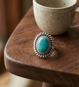 Vintage Blue Turquoise <b>Statement</b> <b>Ring</b> 925 Silver Yellow Gold & Rose Gold Plated Handmade <b>Statement</b> Boho Oval Gemstone Jewelry - Product Image 1