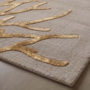 Alfombra de Lana y Seda de Lujo con Diseño de Ramas Doradas Beige, Hecha a Mano, Moderna, para Sala de Estar, Dormitorio, Decoración del Hogar - Product Image 3