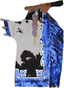 Western Chaps <b>Men</b> Genuine Leather Blue Fringe Cowhide Design Buckle Closure Riding Equestrian Gear - Product Image 4