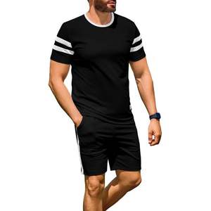 2025 hommes décontracté rayure court sport costume 2 pièces gymnastique col rond piste tenues été Fitness survêtement - Product Image 5